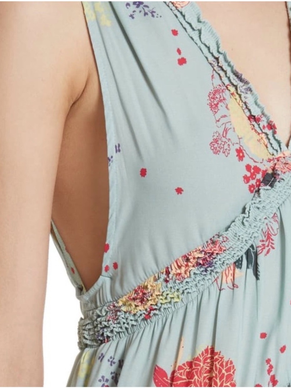 Free People Blue Haze Floral Sleeveless Tiered Tunic Blouse Tank Top V-Neck Sz S - Picture 10 of 11